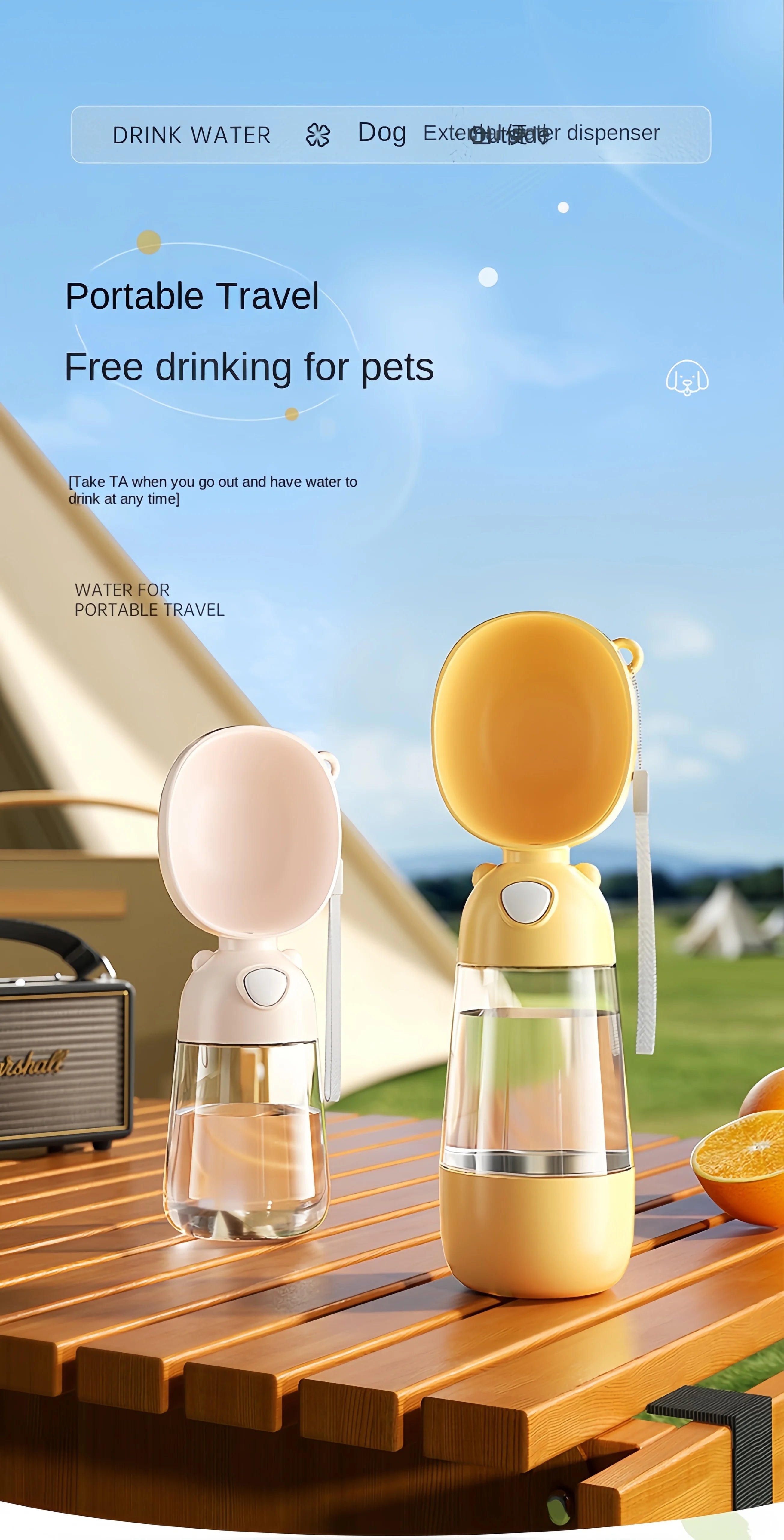 Dog Travel Water Bottle with Food Compartment